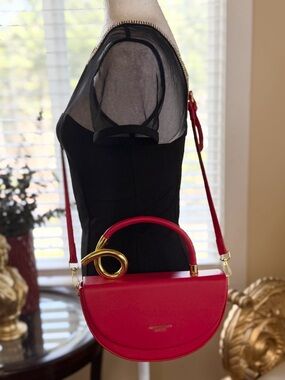 Elegant Red Half-Moon Cross Body With Gold Metal Top-Handle Accent